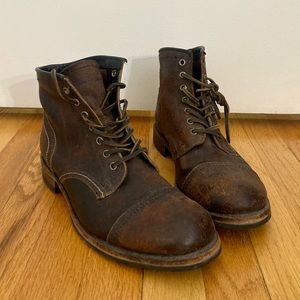 Frye Brown Leather Boots - Logan Cap Toe, Size 8.5